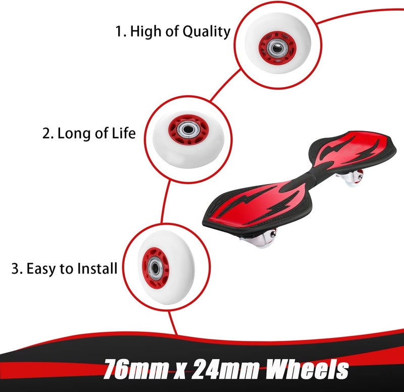 KAMIER Rip Stik Wheels 76mm x 24mm Replacement for Razor FlashRider RipRider PowerRider 360 Caster Trike RipStik Ripster Ripsurf Caster Board Kids Mini Scooter Skateboarded CasterBoard Wheel Parts Red - Image 4